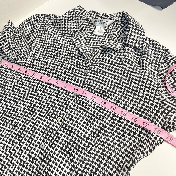 90s Y2K 100% silk top houndstooth Allison Taylor blouse black white size medium - Picture 4 of 11